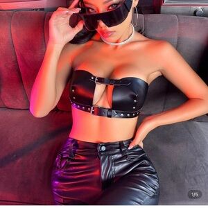 Black Leather Strapless Top